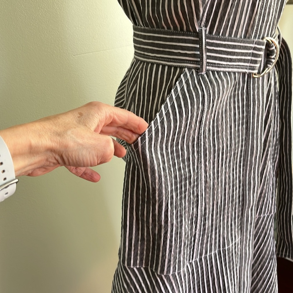 White House Black Market Gray and White Striped Utility Midi Dress - Picture 4 of 16